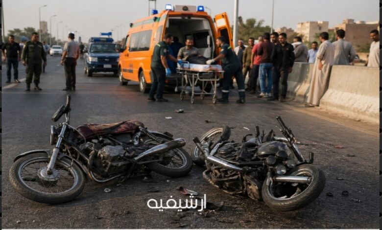 إصابة 4 أشخاص في تصادم دراجتين ناريتين بالطريق الدائري في الفيوم