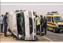 إصابة 8 أشخاص في انقلاب ميكروباص بطريق القاهرة–أسيوط الصحراوي بالفيوم