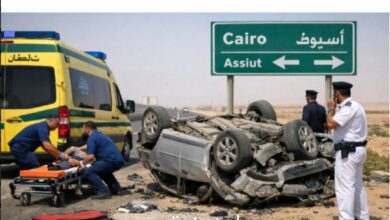 إصابة شخصين في انقلاب سيارة ملاكي بطريق القاهرة–أسيوط الصحراوي الغربي