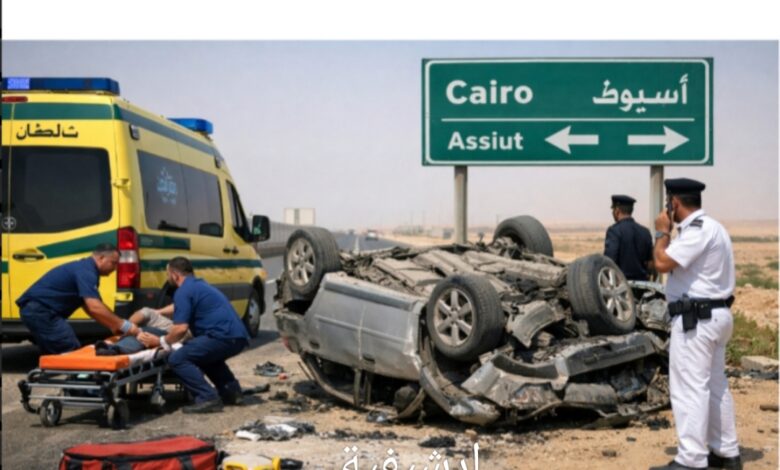 إصابة شخصين في انقلاب سيارة ملاكي بطريق القاهرة–أسيوط الصحراوي الغربي