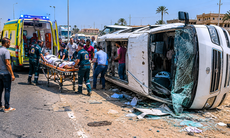 إصابة 7 أشخاص إثر انقلاب ميكروباص على طريق القاهرة – الفيوم الصحراوي إصابة 7 أشخاص إثر انقلاب ميكروباص على طريق القاهرة – الفيوم الصحراوي