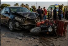 إصابة 3 أشخاص في تصادم سيارة ملاكي وتروسيكل بطريق سنهور بالفيوم