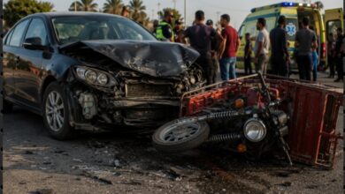 إصابة 3 أشخاص في تصادم سيارة ملاكي وتروسيكل بطريق سنهور بالفيوم