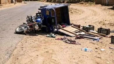 مصرع شخصان اثر انقلاب تروسيكل بمركز الواسطى شمال محافظة بني سويف