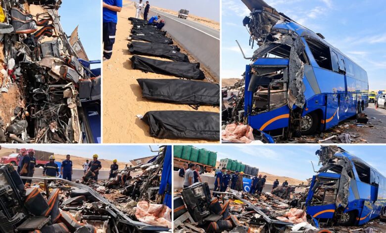 سائقَا الأتوبيس والتريلا ضمن مصابي حادث الصحراوي الغربي.. ونقل الجثامين إلى مستشفيين بالفيوم
