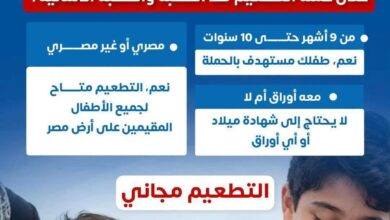 الأحد 25أكتوبر.. انطلاق حملة التطعيم ضد الحصبة والحصبة الألمانية ولمدة 21يوم