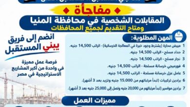 مديرية العمل بالمنيا تواصل استقبال طلبات الشباب وإجراء المقابلات الشخصية لفرص العمل بمشروع الضبعة النووي غدًا الخميس
